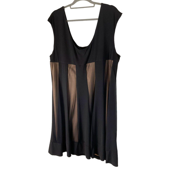 Connected Woman Black Dress 24W Scoop Back Contrasting Panel A-line Elegant - Picture 2 of 10